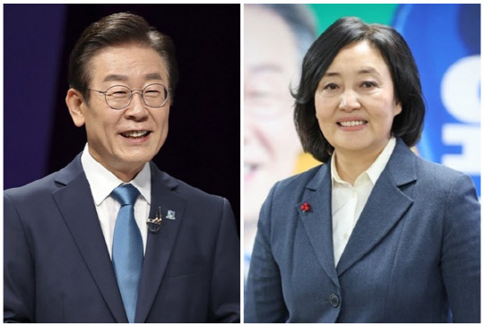 이재명(왼쪽) 더불어민주당 대표와 박영선 전 중소벤처기업부 장관. <연합뉴스>